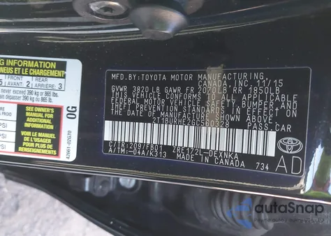 2016 Toyota Corolla Le z USA, uszkodzony, nr VIN 2T1BURHE2GC560328